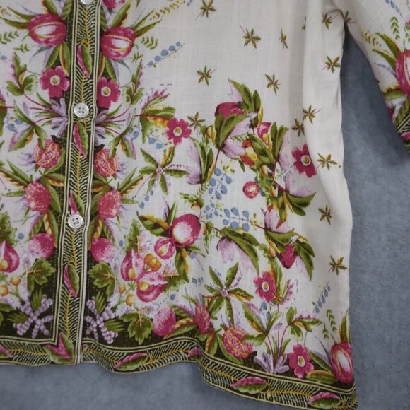 Max Studio | NWT Floral Print Short Sleeve Blouse Ecru | Size S - Picture 3 of 12